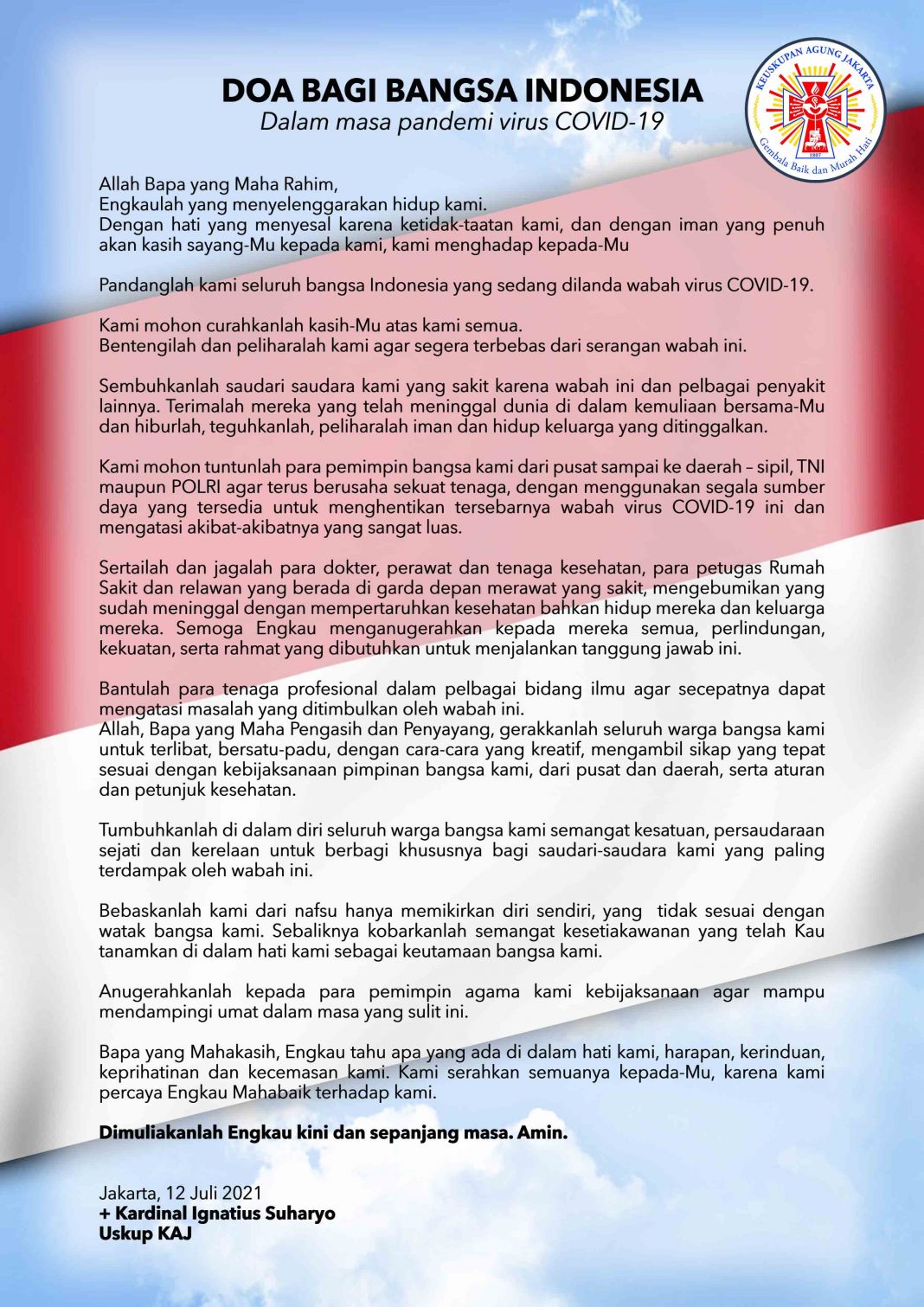 Doa Bagi Bangsa Indonesia dalam Masa Pandemi Covid-19 bersama Uskup ...